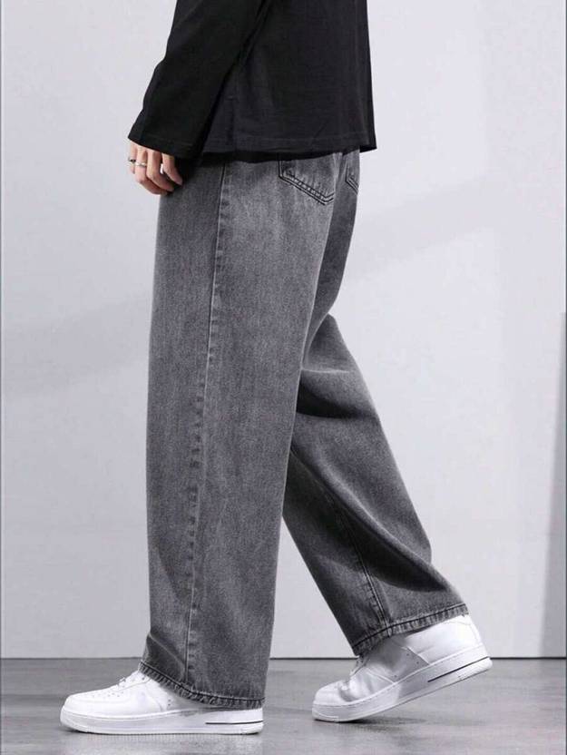 Men Straight Fit Mid Rise Grey Jeans
